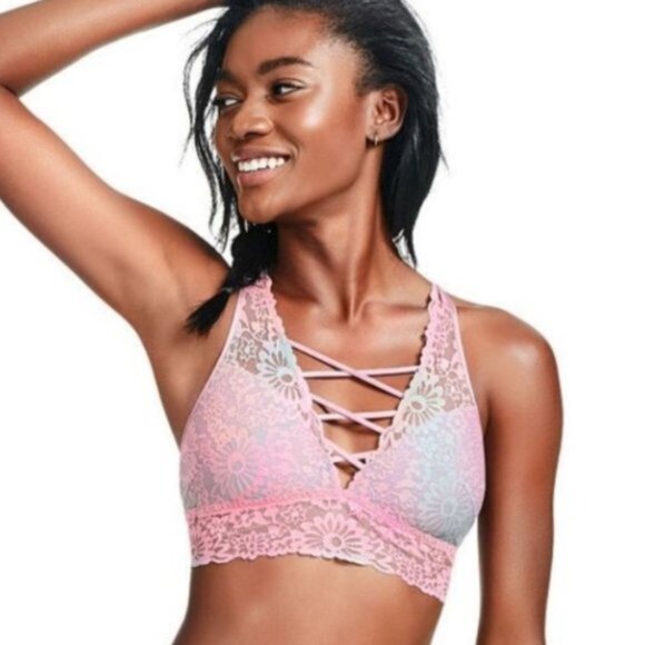 Victoria's Secret PINK | Cotton Candy Plunge Lace Bralette | Size Extra Small - Picture 2 of 11